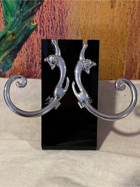 Ear Climbers Silver Cat Earrings - Whimsical Cat Design